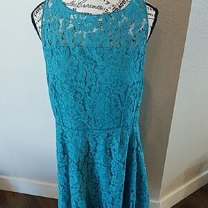 Loft Teal Lace  Fit & Flare Dress